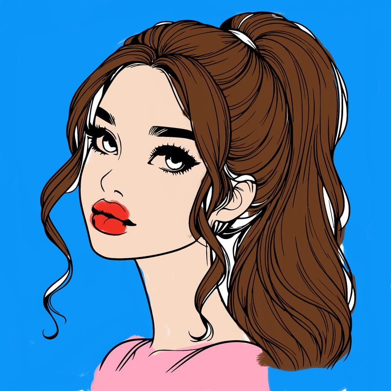 realistic girl with a ponytail on her hair and lips