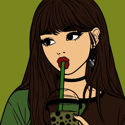 aesthetic realistic girl drinking boba