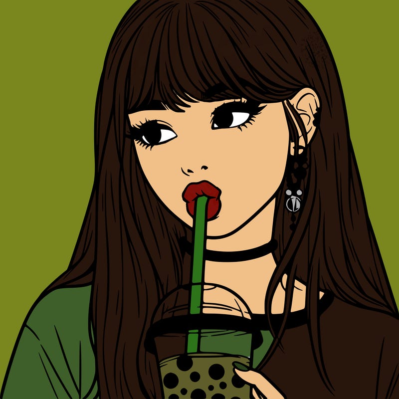 aesthetic realistic girl drinking boba