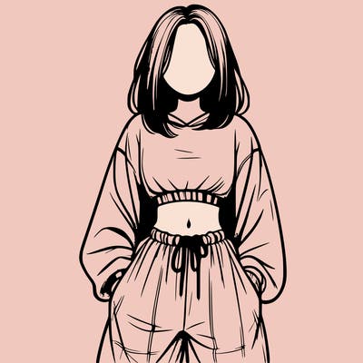 realistic girl faceless with baggy pants and a crop top