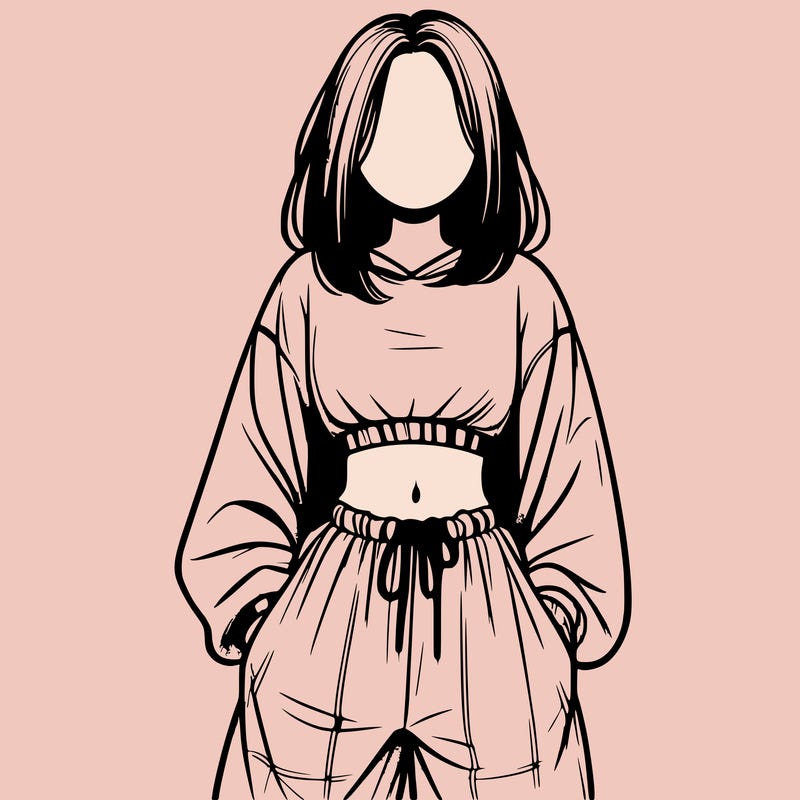 realistic girl faceless with baggy pants and a crop top