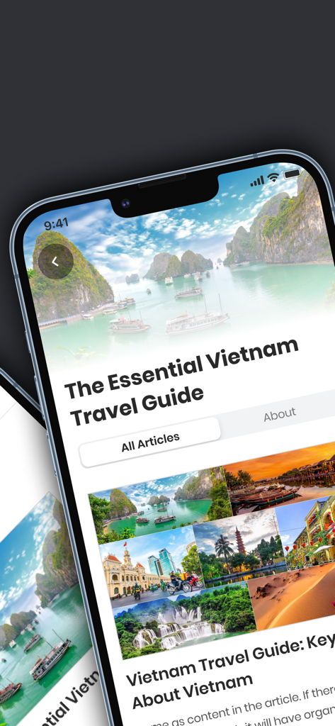 Vietcetera - Vietcetera app displaying the essential Vietnam travel guide with scenic landscape photography.
