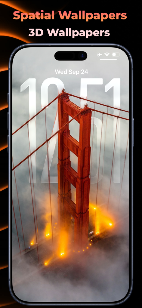 Wallpapers Now - Pantalla de bloqueo de iPhone con un fondo de pantalla con efecto de profundidad 3D del puente Golden Gate