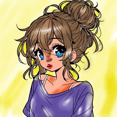 a beautiful anime girl with a messy bun