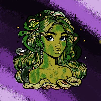 realistic girl with snakes as hair