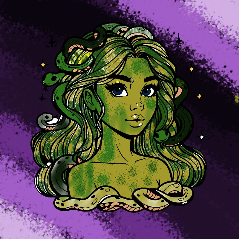 realistic girl with snakes as hair