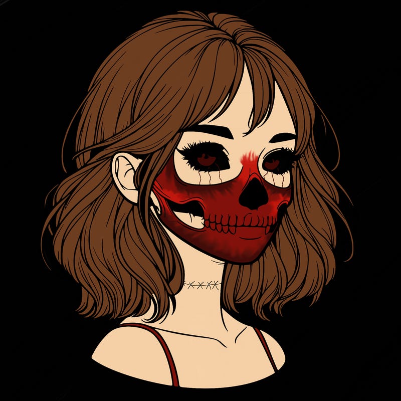 realistic girl with skull