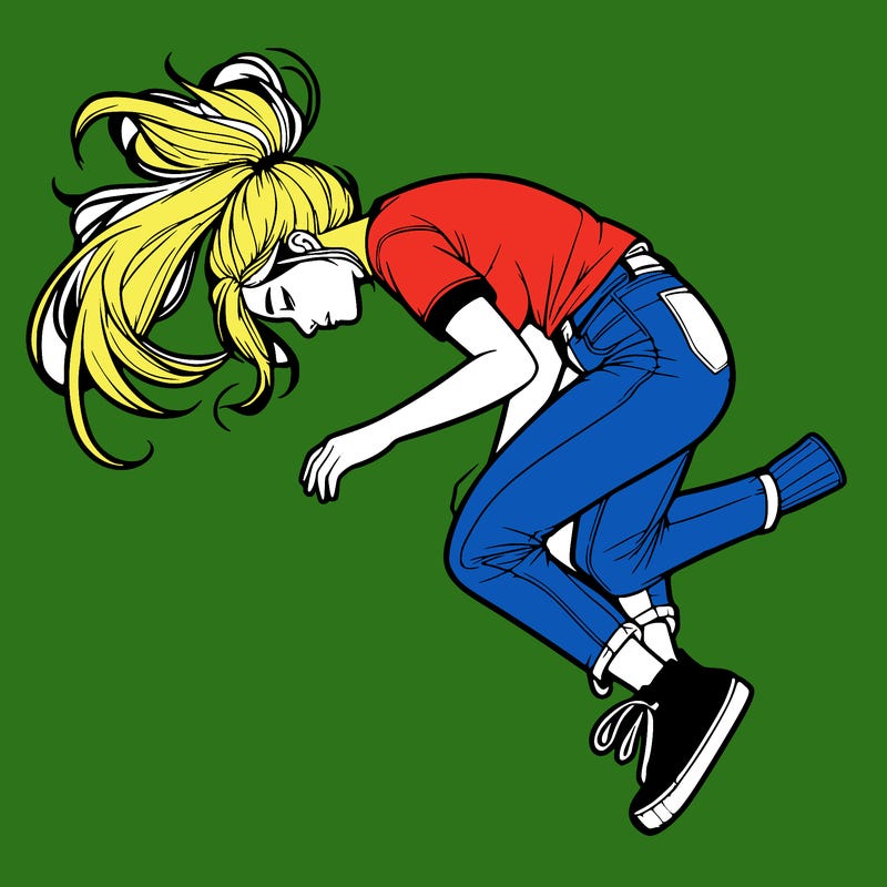 realistic young woman floating above the ground