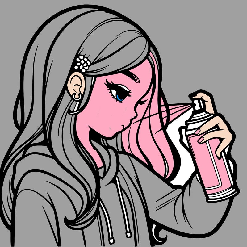a realistic girl spray painting