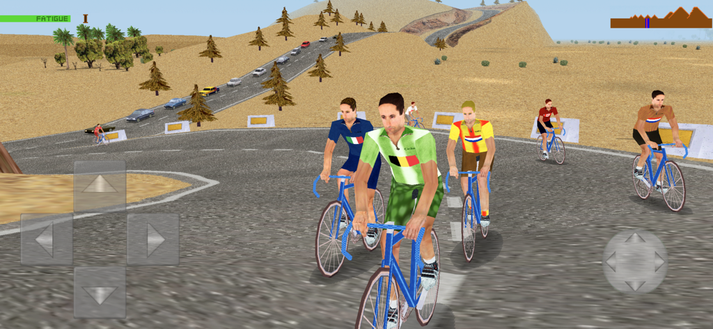 Ciclis 3D - The Cycling Game - Ciclistas compitiendo en un pelotón en una carretera de montaña en el juego Ciclis 3D