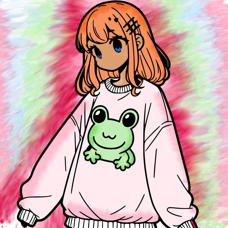 girl wearing frogging sweatshirt