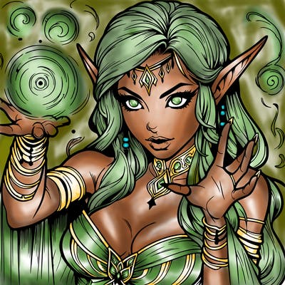 realistic scary beautiful elf sorceress casting spell