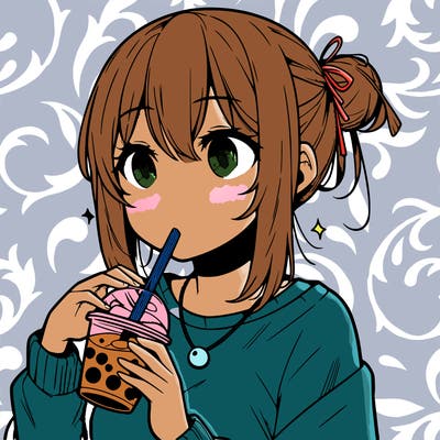 manga character drinking boba