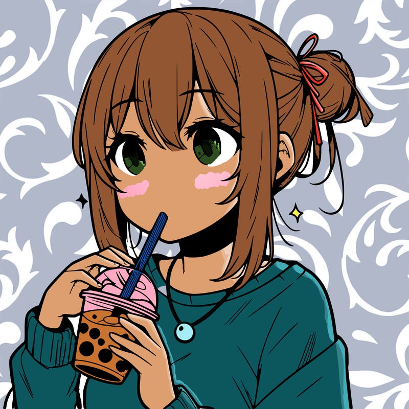 manga character drinking boba