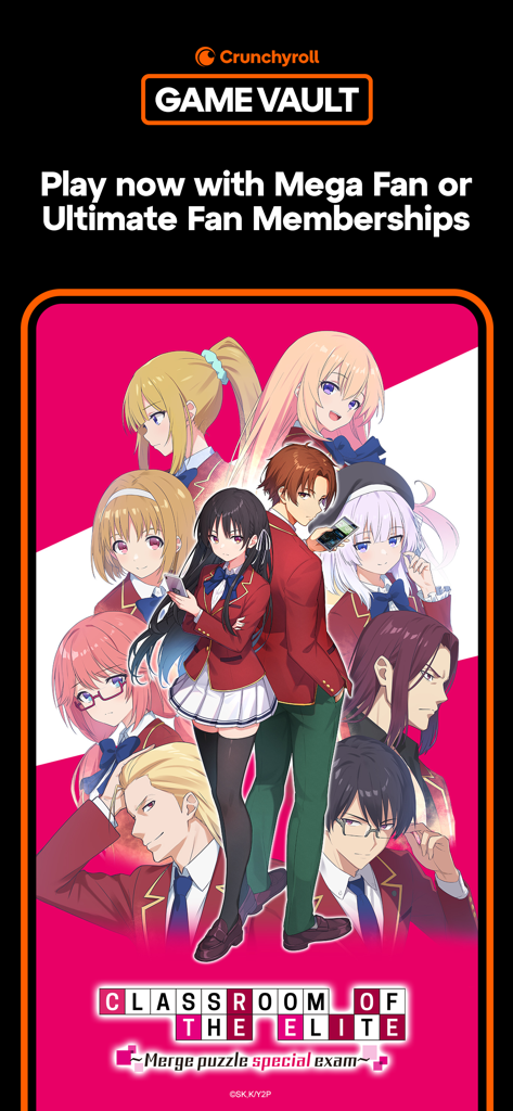 Classroom of the Elite - Classroom of the Elite mobile game promotional banner featuring anime characters and Crunchyroll Game Vault logo
