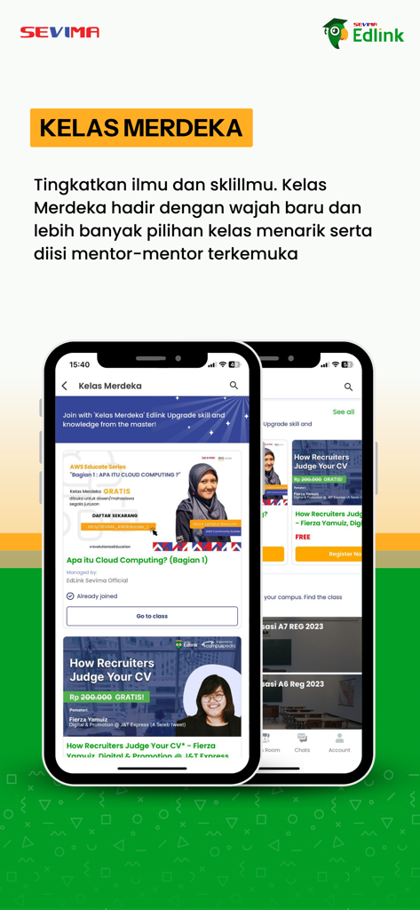 EdLink - EdLink mobile app interface displaying the Kelas Merdeka online course listings