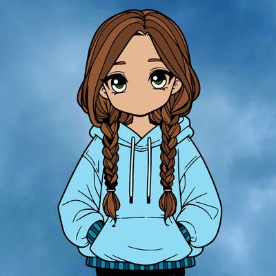 a realistic girl with a oversized hoodie and she has braids
