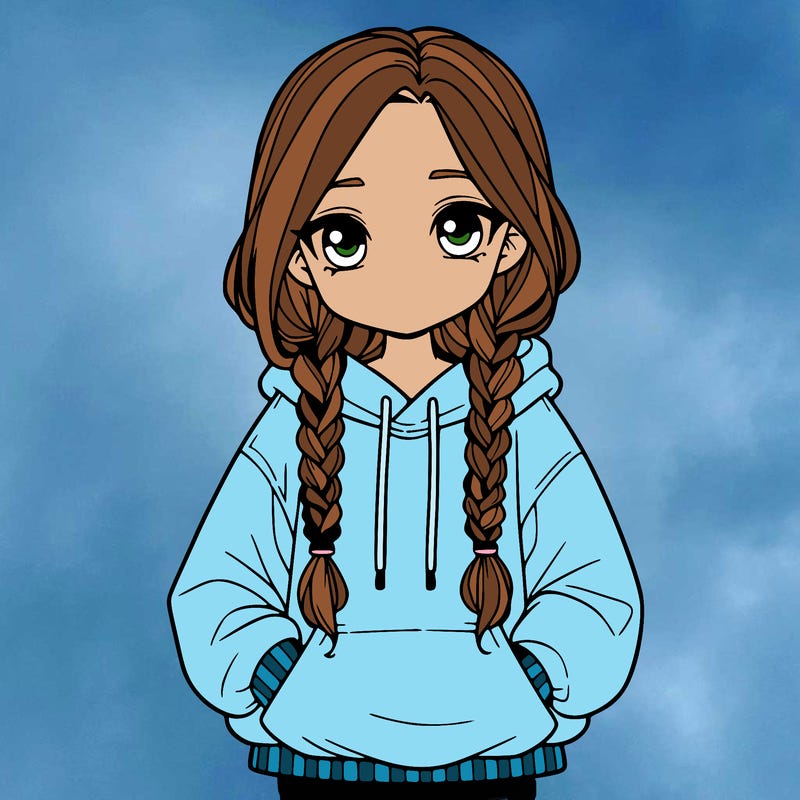 a realistic girl with a oversized hoodie and she has braids