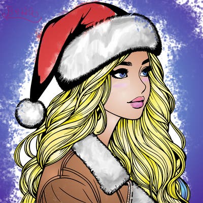 realistic girl in santa hat