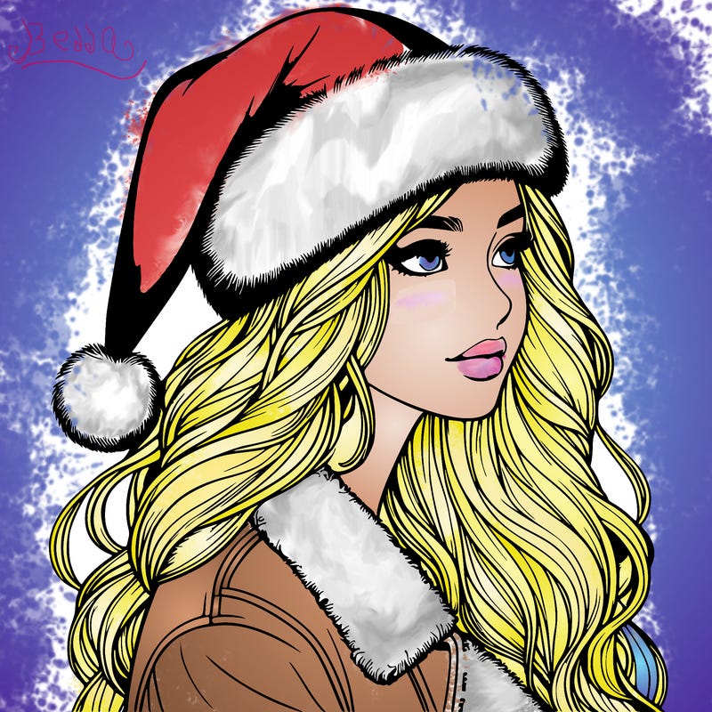 realistic girl in santa hat