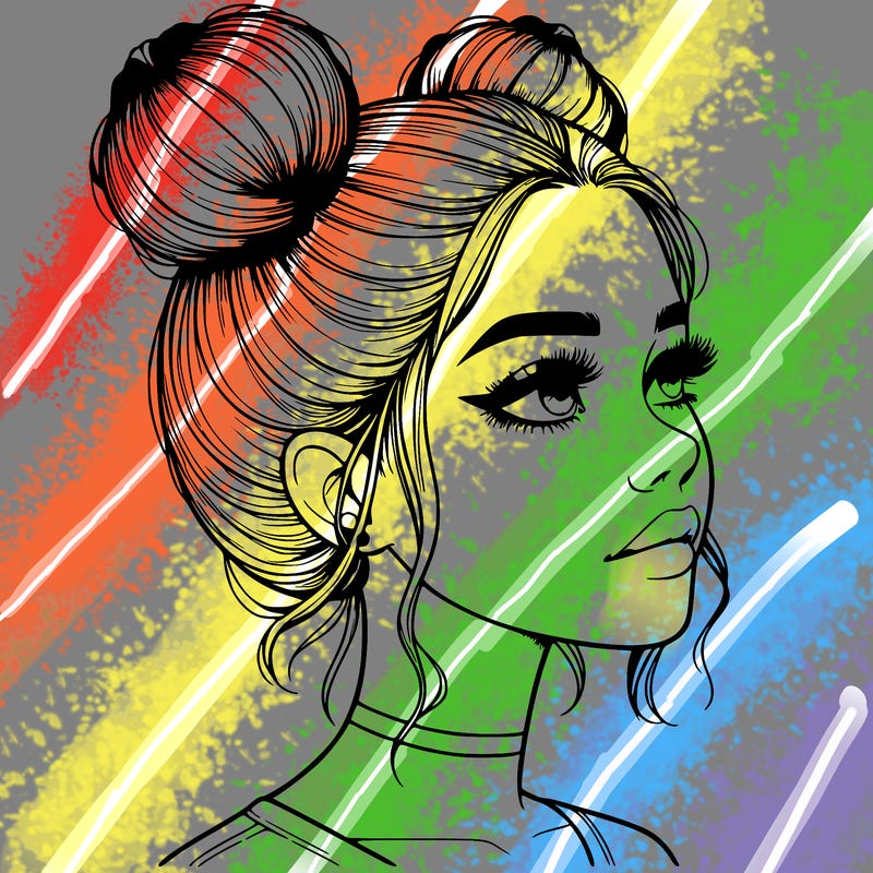 realistic girl with buns on the top of her head