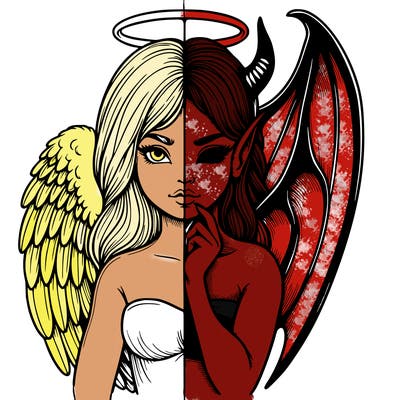 realistic angel half demon