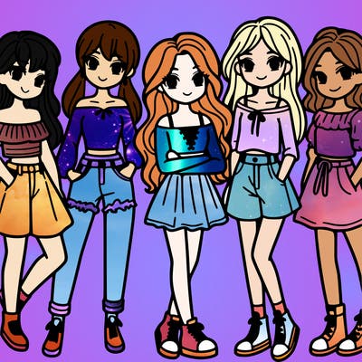 five girls standing together