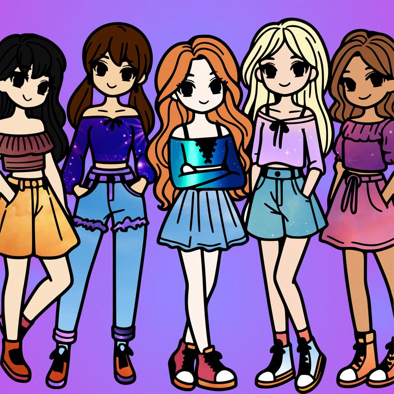 five girls standing together