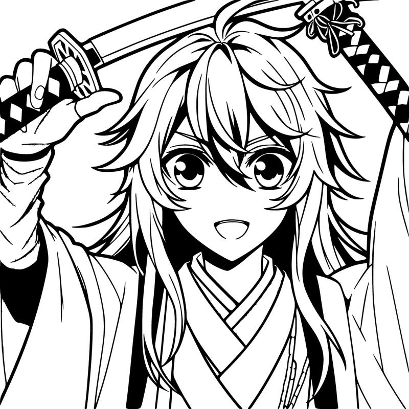 anime boy with long hair and with sword