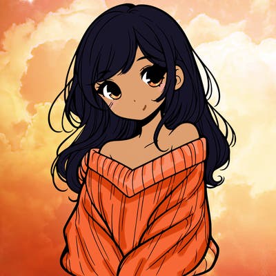 shy pretty girl wearing a sweater that is falling off one shoulder portrait