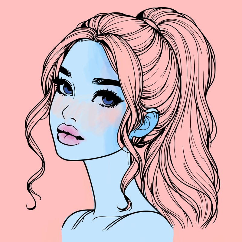 realistic girl with a ponytail on her hair and lips