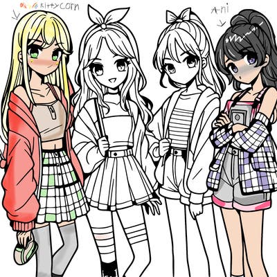 teen manga girls group of 4