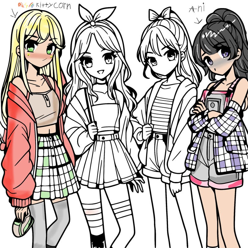 teen manga girls group of 4