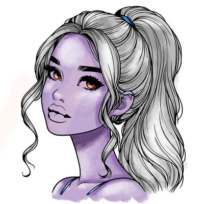 realistic girl with a ponytail on her hair and lips