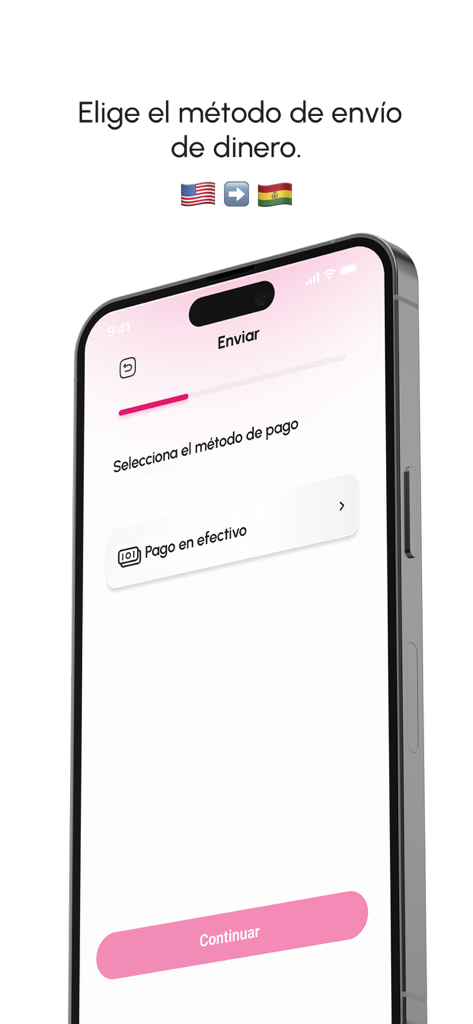 Zensy - Zensy app screen showing the option to select cash payment for sending money from the USA to Bolivia