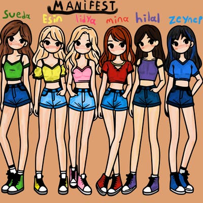 a group of girls wearing crop tops and shorts