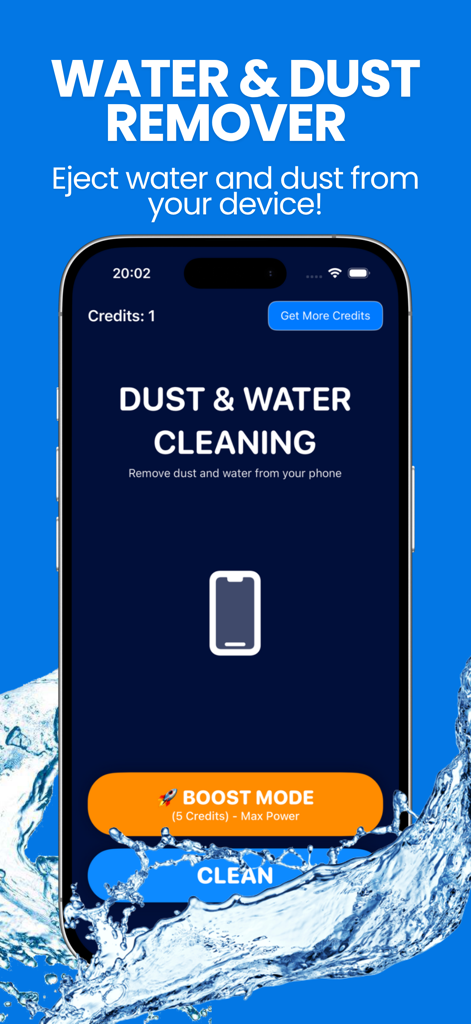 Speaker Cleaner Water Remover - Interfaz de la aplicación de iPhone para limpiar altavoces y eliminar agua con modo de impulso