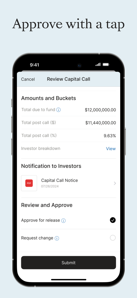 Review and approve a capital call in the Carta Carry mobile app