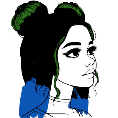 realistic girl with buns on the top of her head