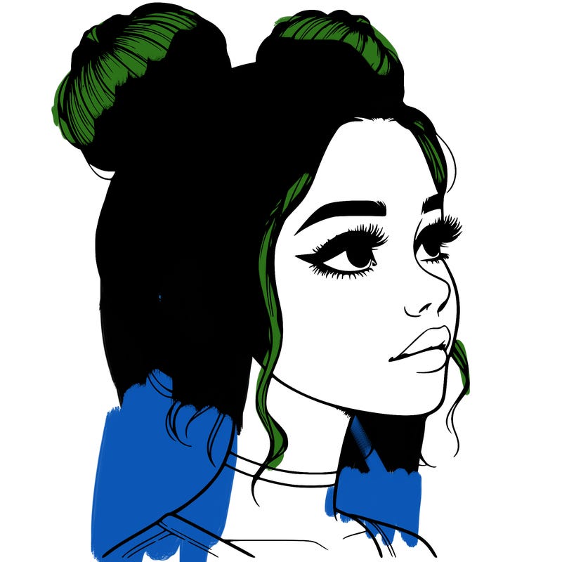 realistic girl with buns on the top of her head