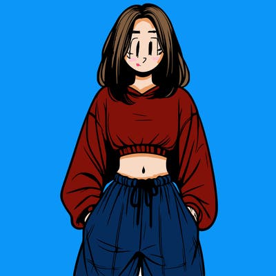 realistic girl faceless with baggy pants and a crop top