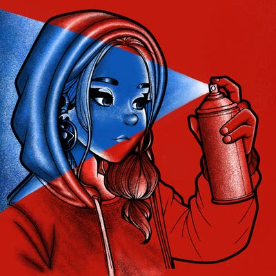 a realistic girl, spray painting