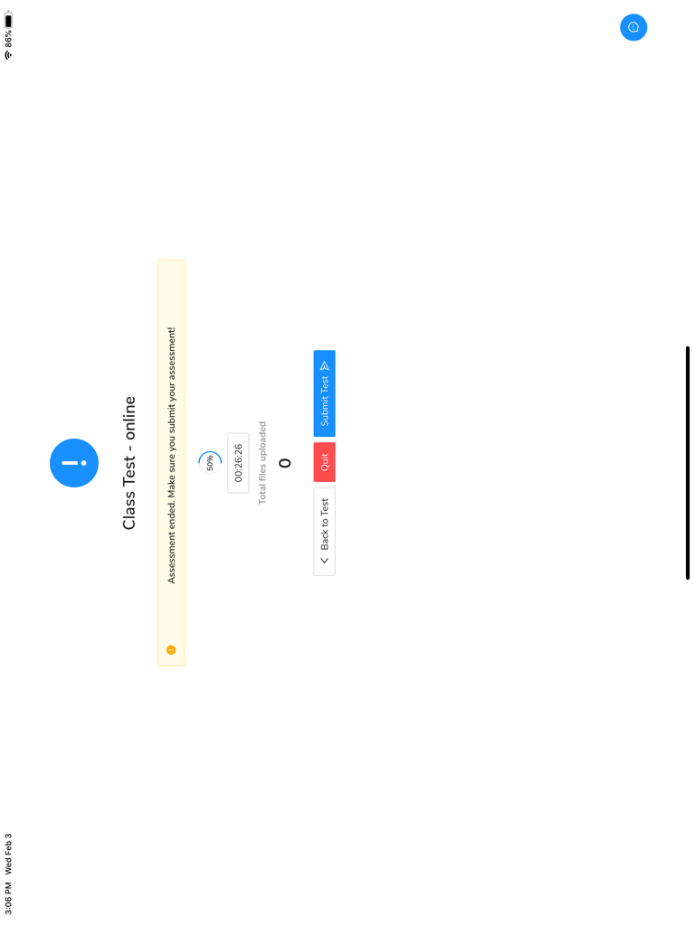 AssessPrep 인터페이스 (제출 버튼이 있는 온라인 시험 완료 화면 표시)