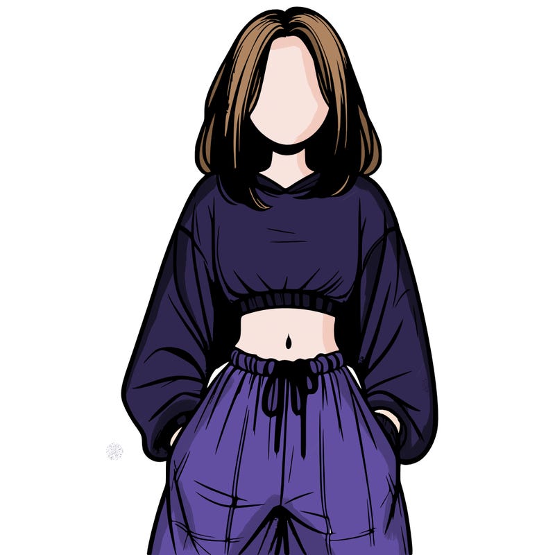 realistic girl faceless with baggy pants and a crop top