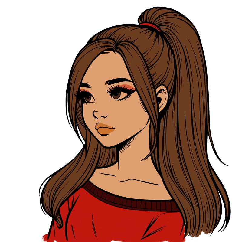 realistic girl with a high ponytail