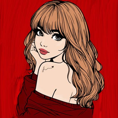 realistic girl with bangs looking over her shoulder