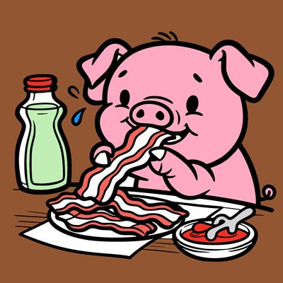 a piglet eating bacon