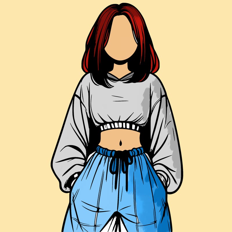 realistic girl faceless with baggy pants and a crop top