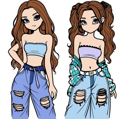 2 girls in crop tops and baggy jeans ripped