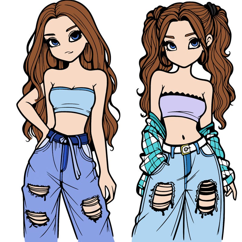 2 girls in crop tops and baggy jeans ripped